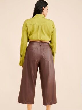 Maeve Wide-Leg Faux Leather Culotte Pants in Brown